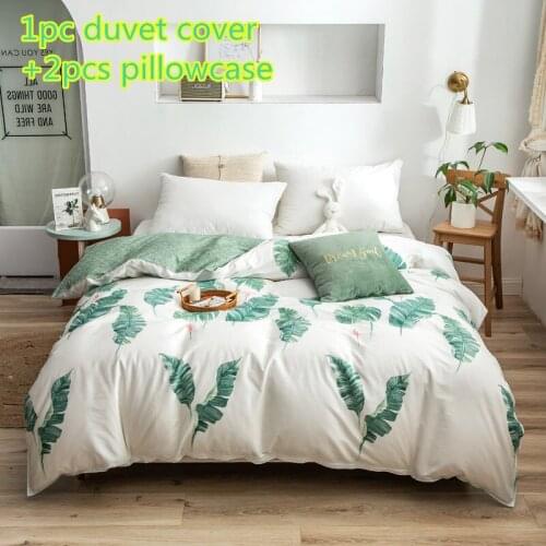 White duvet cover sets cotton leaves quilt cover single double queen king bedding sets 2pc pillowcase green comforter cover sets