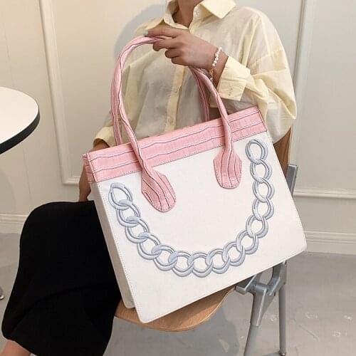 Brand Contrast Color Handbags Large Capacity Canvas Tote Women Luxury Crocodile Pattern Armpit Shoulder Bag Fashion Splicing Bag