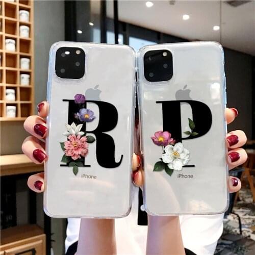 Fashion Customized Initial Letter Soft Clear TPU Phone Case For IPhone XS 11 Pro Max 7 8 6s Plus XR X Transparent Silicone Cover
