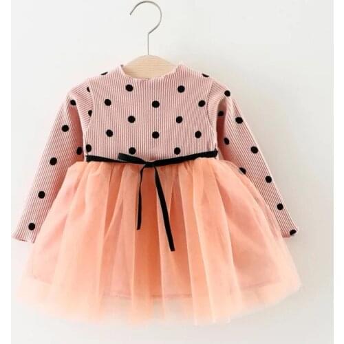Spring Autumn Newborn Dress Dot Print Bow Knitting Mesh Tutu Party Dresses Fashion Baby Girl Clothes Baby Princess Dresses