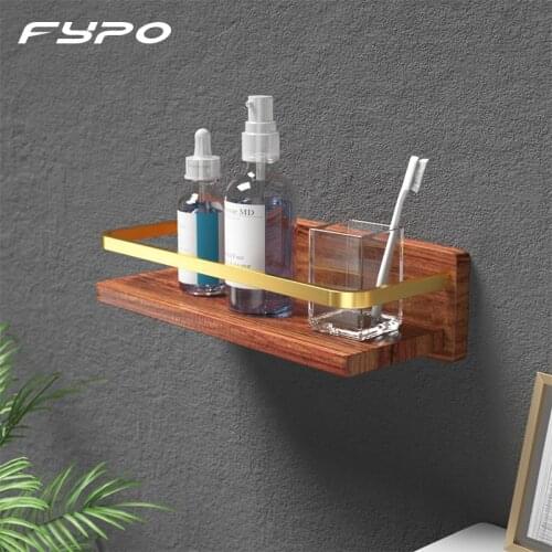 Fypo Wood Bathroom Shelves Organizer Wall Mounted Shower Storage Rack Bathroom Kitchen Shelf Bathroom Accessories