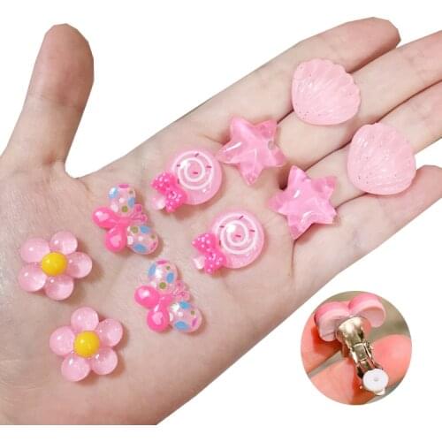 Clip on earing girls children Pink jewelry child clip earrings Butterfly Shell Star flower ear clip for kids gift 5 Pairs