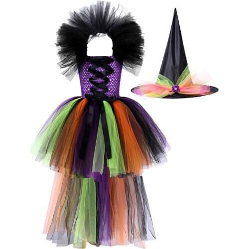 Dress For Kids Girls Princess TUTU-DRESS Halloween Party Dress Wizard Cosplay Costume Halter Neck Children Party Clothes