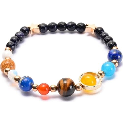 Nine star guardian blue black yellow natural tiger eye stone beaded blue sandstone beaded charms unisex bracelet for couple gift