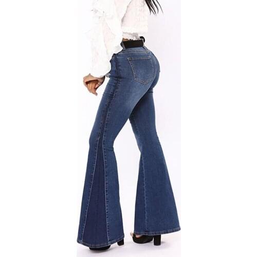 Hitmebox 2019 New Fashion Side Insert Patchwork Boot Cut Long Jeans Slim Fit Pocket Casual Wide Leg Flare Denim Trouser Pants