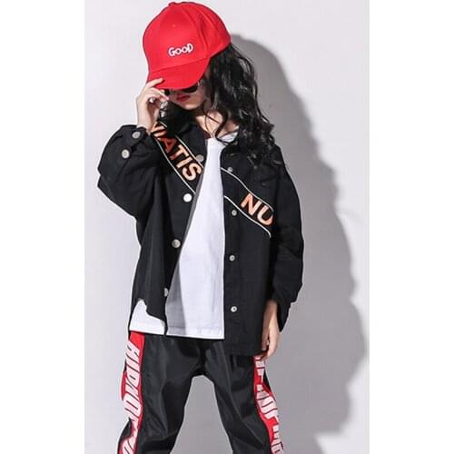 Girls Hip Hop Denim Jacket Boys Street Dance Letter Print Shirt Clothes Set Kids Jazz Jogger Pants Child Cool Costume Streetwear