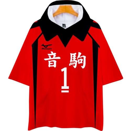 Anime Haikyuu Cosplay Costume T Shirt Kozume Kenma Kuroo Nekoma High School Volleybal Clubtetsurou Short Sleeves Hooded T-shirt