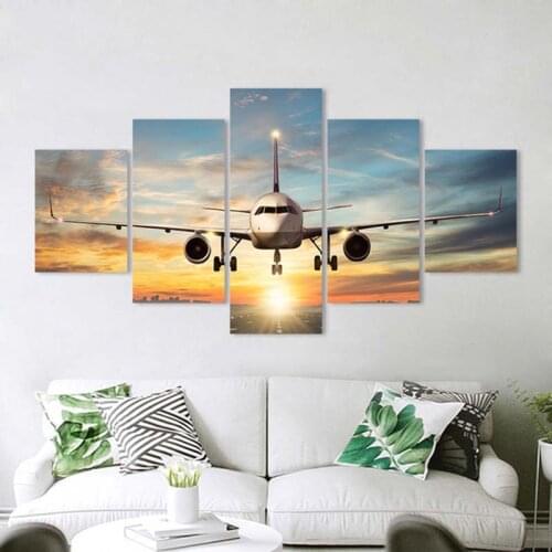 5 Pieces/Sets Airplane Canvas Painting Modern Backlight for Lawn Posters and Prints Wall Art for Living Room Home Decoration
