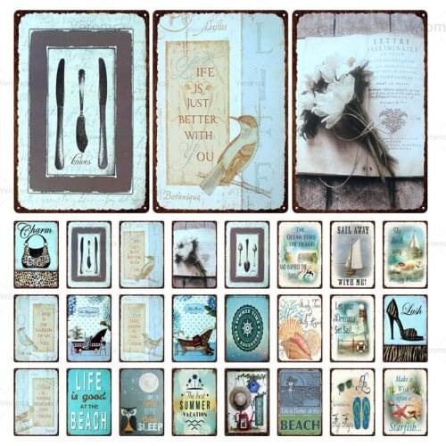 Summer Vacation Casual Plaque Metal Vintage Retro Metal Tin Sign Beach Conch Ship Wall Decor for Club Home Travel Agency Decor