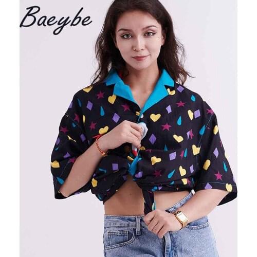 Summer Women Black Heart Pattern Print Shirt Aloha Shirts Male&Female Button Up Short Sleeve Clothing Hawaiian Casual Blouse