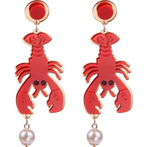 Cute Animal Acrylic Earrings For Women Funny Red Color Lobster Octopus Drop Dangle Earrings Novelty Jewelry