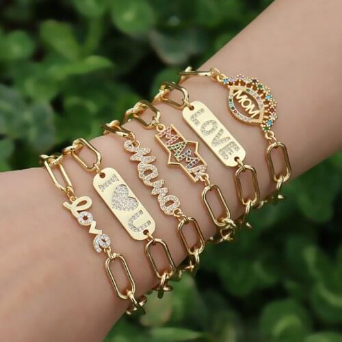 Multicolor MOM MaMa Charm Bracelet for Mom Daughter Birthday Gift Jewelry CZ Stone Letter Love Adjustable Bracelets Zirconia