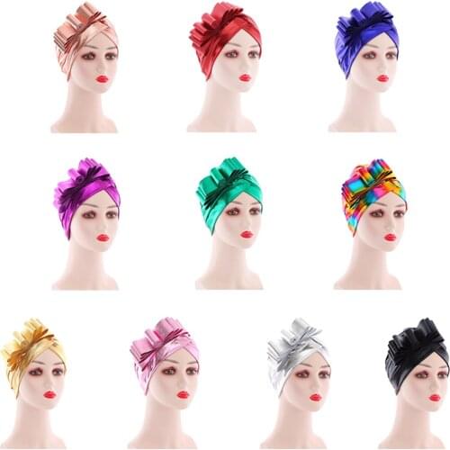 Fashion Shining Turban Headbands Cap for Women Hijab Hat Bow-tie Muslim Indian Hats Female Bonnet Headscarf Glitter Head Wrap