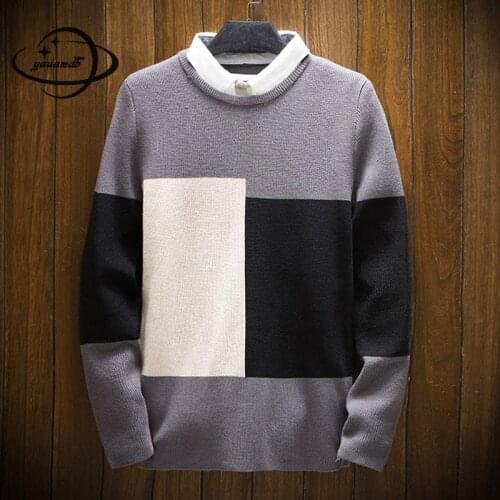 Mens Sweaters Winter Male Pullovers Clothing Long Sleeve Patchwork Turn-down Collar Cotton Soft Comfortable Man Clothes H89