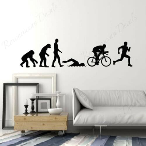 Triathlon Human Evolution Running Swimming Cycling Wall Stickers Vinyl Home Decoration Boys Room Sport Art Decals Murals 4449