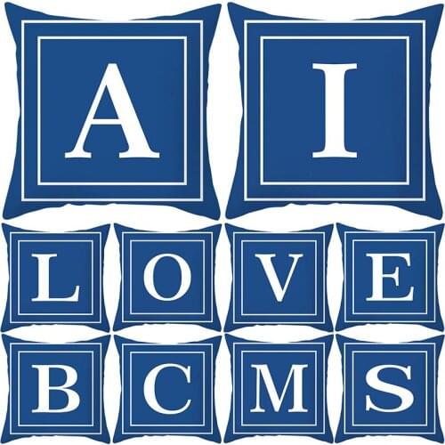 New Navy Blue English Alphabet Cushion Cover Polyester 45X45CM Throw Pillow Case Livingroom Sofa/Bed/Couch Decorative Pillowcase