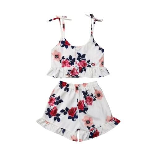 Baby girl clothes 2PCS Kid Baby Girl Ruffle Crop Floral Print Tops Flower Pants 2pcs Outfits Clothes Summer 0-3T