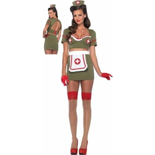 Olive green Naughty Sexy Nurse Costumes Halloween Cosplay Nurse Uniforms Erotic Costumes Role Play Women Erotic Lingerie M40347