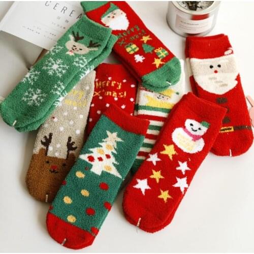 Autumn and winter new cartoon coral fleece womens socks thick plush tube socks personality trend Christmas style