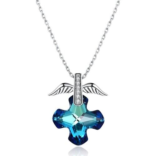 SILVERHOO 925Sterling Silver Pendant Necklaces Women Eagle Shape Blue Cross Austria Crystal Female Necklace Fine Jewelry On Sale