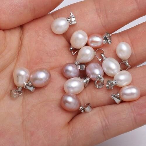 5Pcs Natural Freshwater Pearl Rice-shaped Pendant For Jewelry Making DIY Necklace Bracelet Earrings Accessory