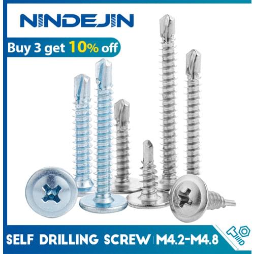 30pc washer head phillips self drilling tapping screw stainless steel zinc plated M4.2 M4.8 hardiflex screw for metal wood sheet