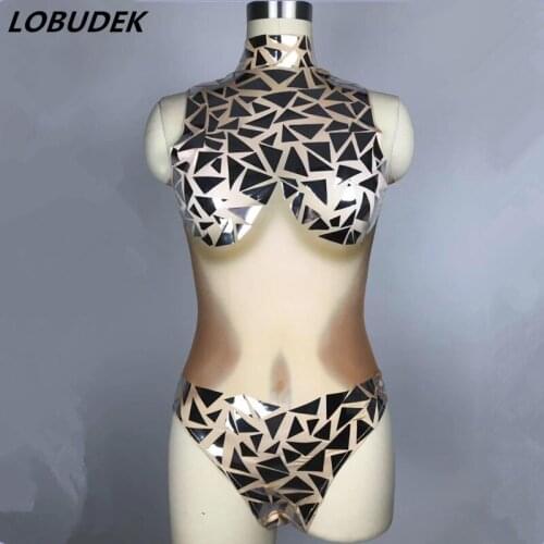 Silvery Mirror Leotard Bodysuit Shining Sequins Slim Catsuit Bar Male Female Dance groups Jazz DJ Costumes sexy show stage wears