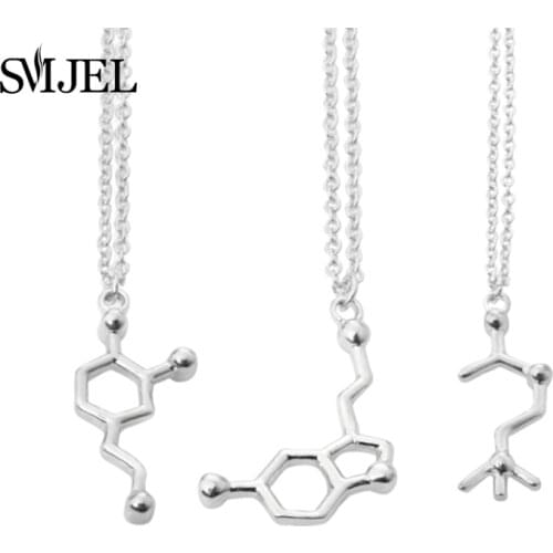 SMJEL New Dopamine Molecular Charm Necklaces for Women Romantic Biology Chemical Jewelry Collares Men Gifts Dropshipping