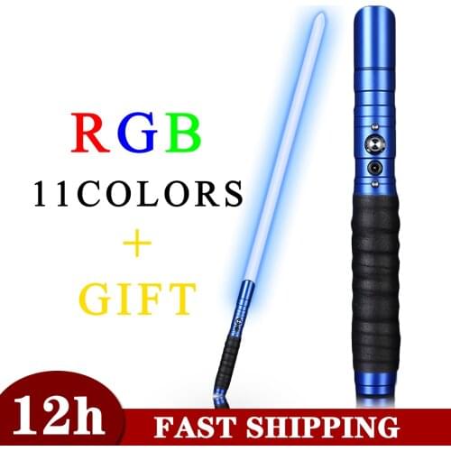 Rey Lightsaber RGB Jedi LED 11 Changing Color Light Saber Blue Hilt Heavy Dueling Sound FX FOC Lock Up Metal Handle Blaster Toys