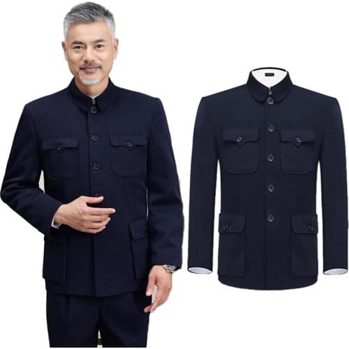 Traditional Chinese Tang Suit for Men Jacket Coat New Year Spring Festival Tunic Zhongshan Mao Suit Blazer Knitting Pockets Top