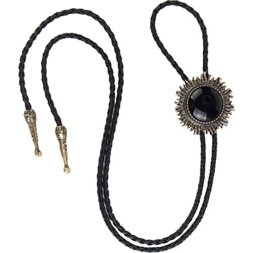 Vintage Antique Bronze Black Stone Western Cowboy Bolo Tie Necktie