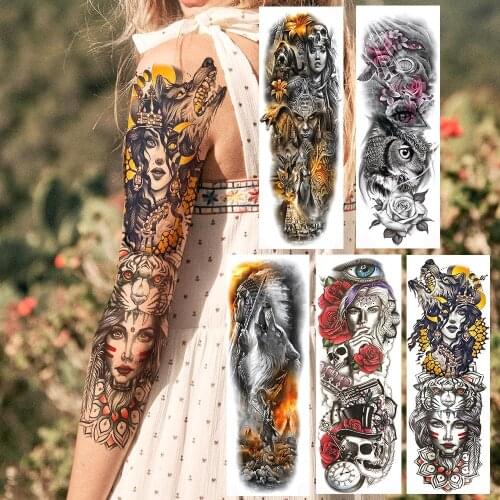 Indian Tribal Wolf Head Women Temporary Tattoo Sticker For Men Full Body Arm Art Fake Tattoos Waterproof Realistic Warrior Tatoo
