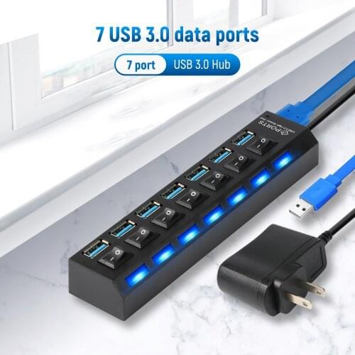 USB HUB 3.0 4/7 Multi Port USB Splitter With Power Adapter Multiple Expander With Switch For PC Laptop