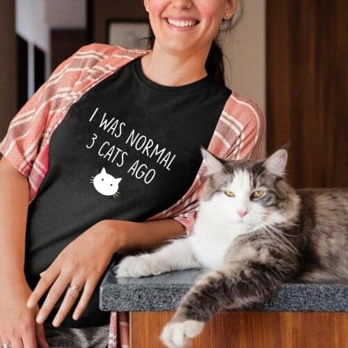 I Was Normal 3 Cats Ago T-shirt Funny Crazy Cat Lady Tshirt Cute Women Short Sleeve Pet Lover Gift Top Tee Dropshipping