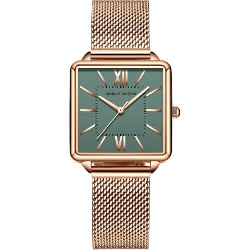 Japan Quartz Movement Green Dial Roman Square Watches Case Stanless Steel Fashion Wristwatch Ladies Rose Gold Watches For Women