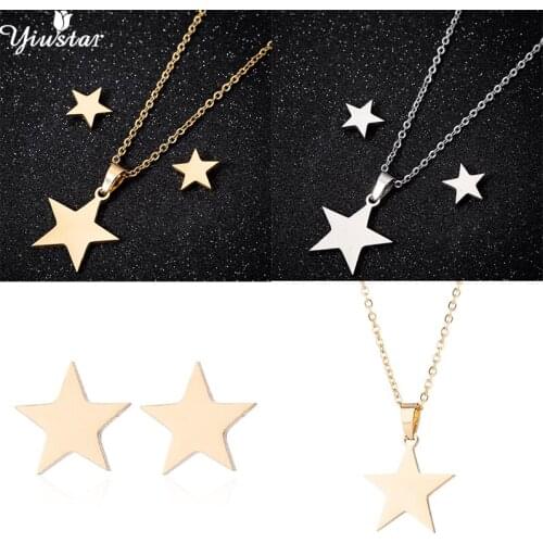 Yiustar Simple Star Necklaces Earrings for Women Gold Color Necklace Pendant Charming Tiny Star Stainless Steel Jewelry Set Gift