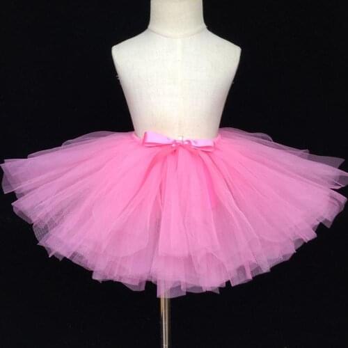 Cute Baby Pink Tutu Skirt Girls Fluffy Tulle Skirts Ballet Dance Pettiskirt Tutus with Ribbon Bow Children Party Costume Skirts