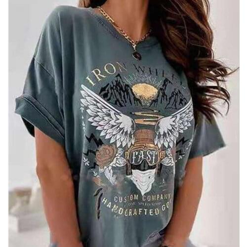 Women 2021 O-Neck Tees Summer New Eagle Letter Printing Womens Loose Sleeve T-Shirt Tops for Female