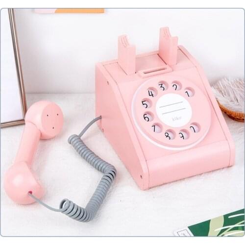 1 Set Childrens Play House Creative Landline Phone, Imitation Wooden Antique Dial Telephone Toy for early Education
