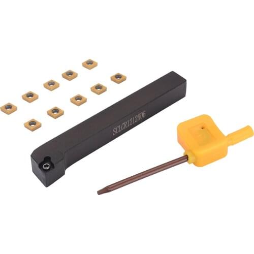 1pc SCLCR1212H06 Lathe Turning Tool Holder + 10pcs CCMT060204-HM VP15TF Insert Golden Blades with Wrench for Processing