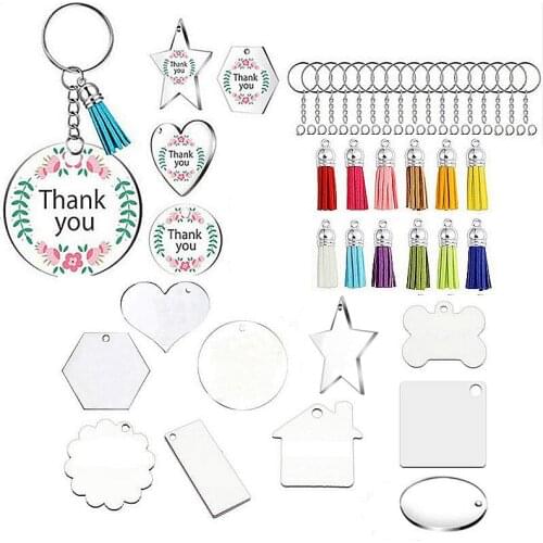36pcs Acrylic Keychain Blanks Kit Including 12pcs Acrylic Blanks 12pcs Tassels 12pcs Key Chain Rings for DIY Keychain Crafting