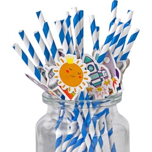 20pcs Space Theme Party Paper Straw Star Astronaut Spaceship Planet Theme Party Straws Decoration Supplies