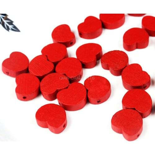 250pcs red Color Wood Heart Shapes,17x15mm Side Drilled Holes, Wood Craft DIY Holiday Decoration LOVE or Red Wooden Beads