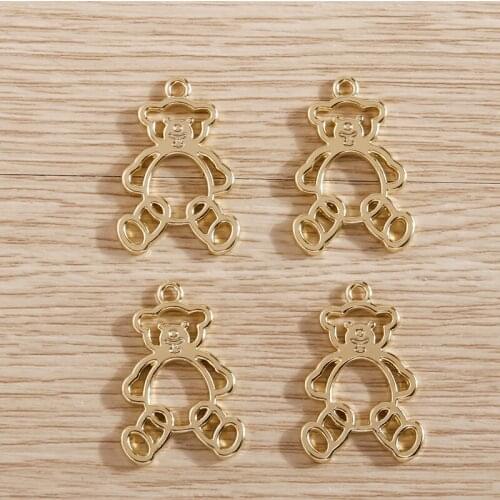 8pcs 16*24mm Alloy Gold Color Hollow Bear Charms Pendants for Necklace Earrings Bracelet DIY Handmade Jewelry Making Crafts