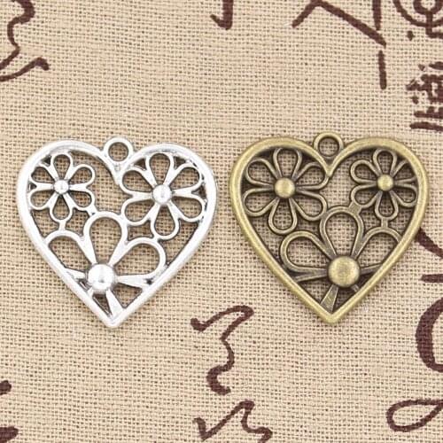 6pcs Charms Heart Flower 29x29mm Antique charms,pendant fit,Vintage Tibetan Bronze Silver color,DIY Handmade Jewelry