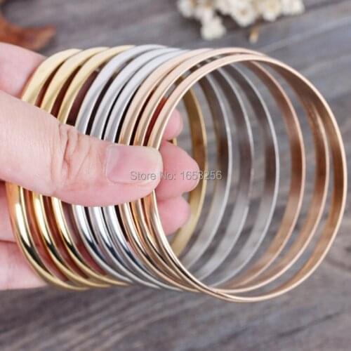 9pcs/set 316L Stainless Steel Tri-Color Bracelet Womend Round Bangle Jewelry Width 6mm 70mm Inner