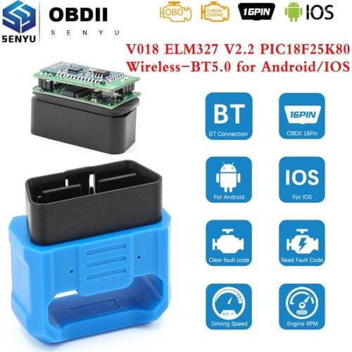 V018 ELM327 V2.2 PIC18F25K80 Bluetooth 5.0 Scanner ELM 327 For Android/IOS OBD OBD2 Car Diagnostic Tool ODB2 Auto Code Reader