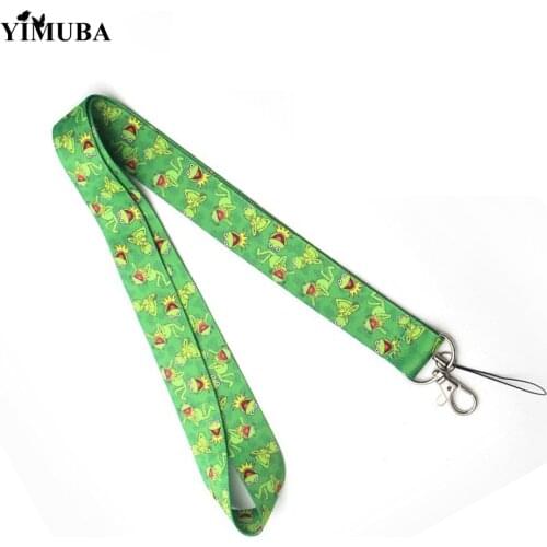 YIMUBA Little Frog Cartoon Print Lanyards Keychain Cell Phone Hang Rope Keyring Green Ribbon Webbing Neck Straps ID Card Holders