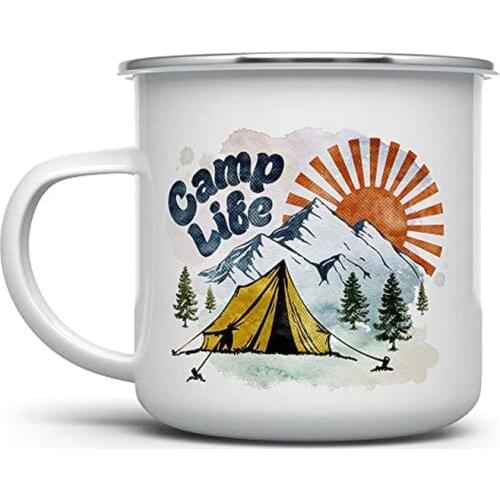 Camp Life Enamel Campfire Mug, Outdoor Camping Coffee Cup, Mountain Nature Hiking Lover Gift