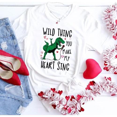 Colored Wild Thing You Make My Heart Sing T-shirt Funny Valentine Singing Dinosaur Tee Trendy Women Valentines Day Gift Tshirt